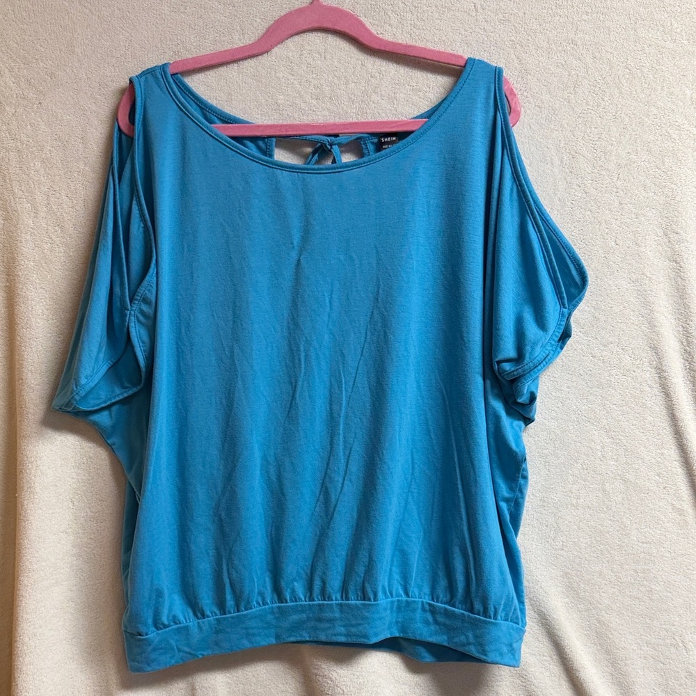 SHEIN Turquoise Cold-Shoulder Tie-Back Top